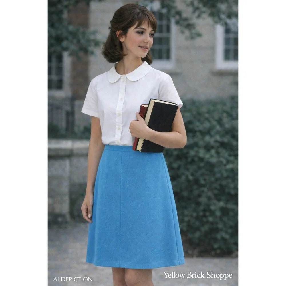 Handmade Vintage Blue A-Line Skirt | Back Zip | Unlined | Knee‎ Length